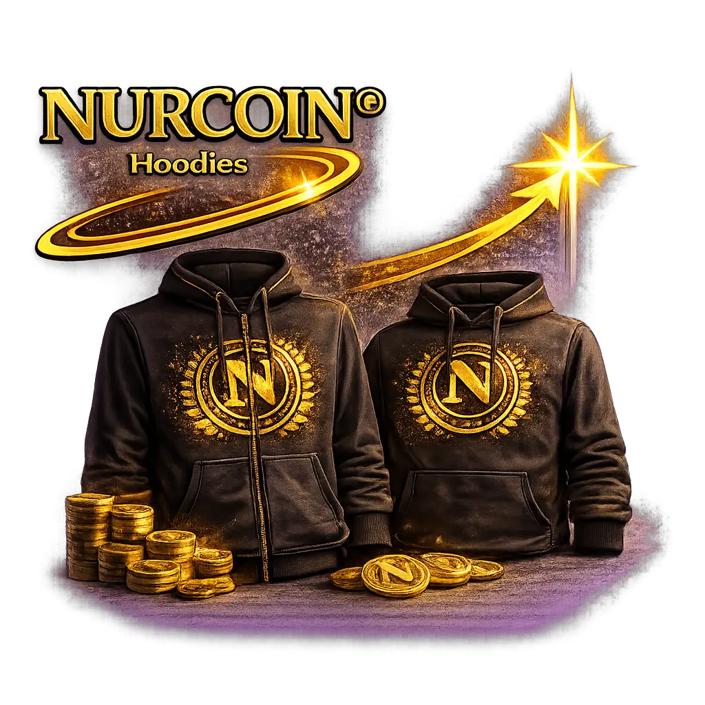 NURCOIN® premium hoodies with gold emblem, luxury black apparel collection