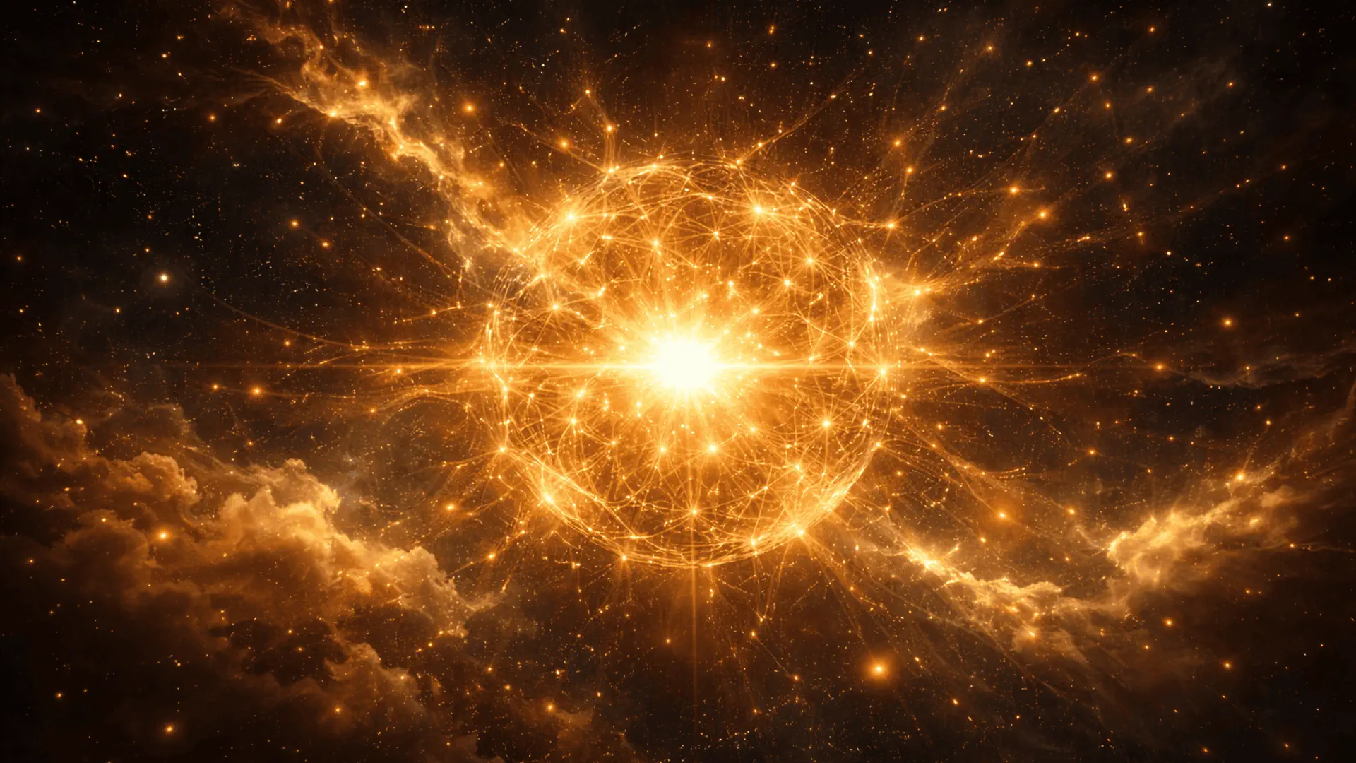 Golden interconnected digital sphere symbolizing NURCOIN® transparency, trust, blockchain connectivity and secure global infrastructure